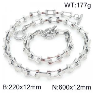 2pcs Jewelry Set Necklace Bracelet Simple stylish Stainless Steel Collarbone Chain OT Buckle - KS228291-Z