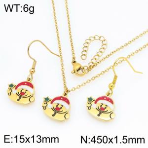 Fashionable and personalized stainless steel cute snowman earrings necklace two-piece set - KS229263-Z