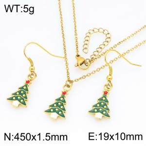 Fashionable and personalized stainless steel Christmas tree earrings necklace two-piece set - KS229265-Z