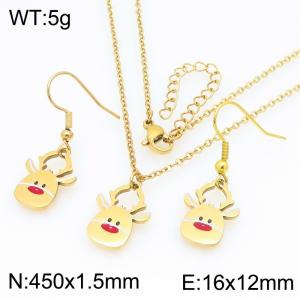 Fashionable and personalized stainless steel Christmas reindeer earring necklace two-piece set - KS229268-Z