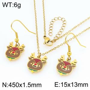 Fashionable and personalized stainless steel Christmas reindeer earring necklace two-piece set - KS229269-Z