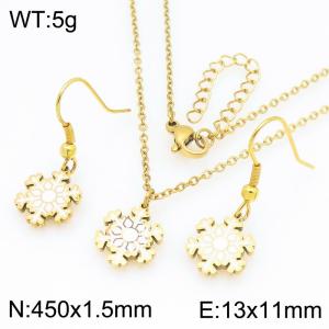 Fashionable and personalized stainless steel snowflake earrings necklace two-piece set - KS229274-Z