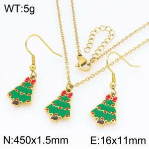 Fashionable and personalized stainless steel Christmas tree earrings necklace two-piece set - KS229276-Z