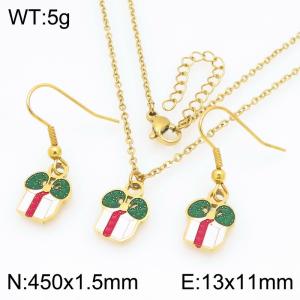 Fashionable and personalized stainless steel gift box earrings necklace two-piece set - KS229277-Z