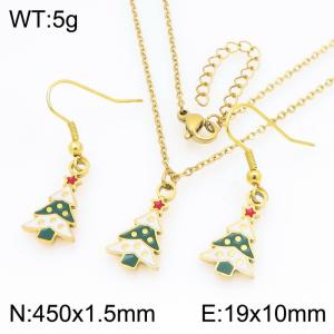 Fashionable and personalized stainless steel Christmas tree earrings necklace two-piece set - KS229279-Z