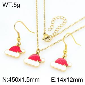 Fashionable and personalized stainless steel Christmas hat earrings necklace two-piece set - KS229281-Z