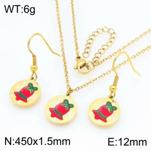 Fashionable and personalized stainless steel red bell earrings necklace two-piece set - KS229282-Z