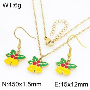 Fashionable and personalized stainless steel bell earrings necklace two-piece set - KS229283-Z