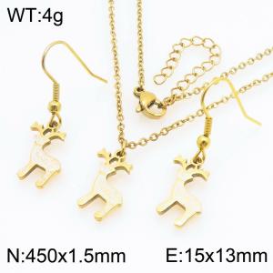 Stylish and Personalized Stainless Steel Cute Elk Earrings Necklace Two Piece Set - KS229285-Z