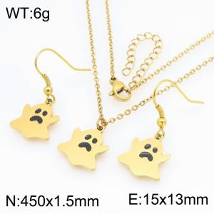 Fashionable and personalized stainless steel Halloween ghost earring necklace two-piece set - KS229385-Z