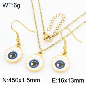 Fashionable and personalized stainless steel eye earrings necklace two-piece set - KS229386-Z