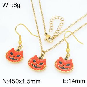 Fashion and Personalized Stainless Steel Halloween Pumpkin Devil Earrings Necklace Two Piece Set - KS229387-Z