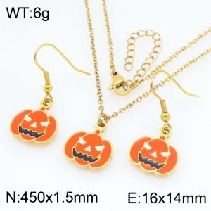 Fashion and Personalized Stainless Steel Halloween Pumpkin Devil Earrings Necklace Two Piece Set - KS229389-Z