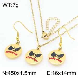Fashion and Personalized Stainless Steel Halloween Pumpkin Devil Earrings Necklace Two Piece Set - KS229390-Z