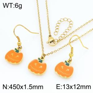 Fashion and Personalized Stainless Steel Halloween Pumpkin Devil Earrings Necklace Two Piece Set - KS229391-Z