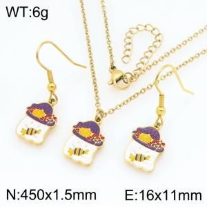 Fashionable and personalized stainless steel Halloween white ghost earring necklace two-piece set - KS229392-Z