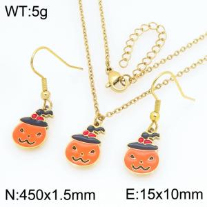 Fashion and Personalized Stainless Steel Halloween Pumpkin Devil Earrings Necklace Two Piece Set - KS229393-Z