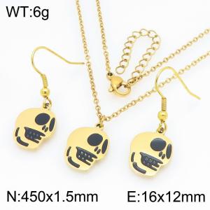 Fashionable and personalized stainless steel Halloween skull earrings necklace two-piece set - KS229394-Z