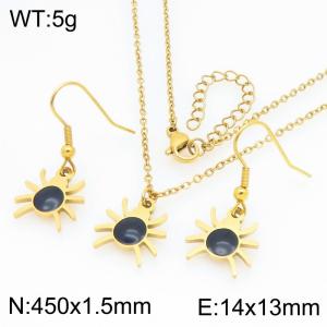 Fashionable and personalized stainless steel black gemstone spider earring necklace two-piece set - KS229395-Z