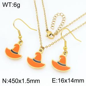 Fashionable and personalized stainless steel witch hat earrings necklace two-piece set - KS229396-Z
