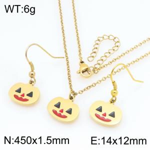 Fashion and Personalized Stainless Steel Halloween Pumpkin Devil Earrings Necklace Two Piece Set - KS229397-Z