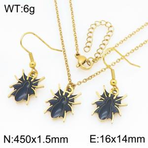 Fashionable and personalized stainless steel drop glue black spider earring necklace two-piece set - KS229398-Z