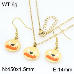 Fashion and Personalized Stainless Steel Halloween Pumpkin Devil Earrings Necklace Two Piece Set - KS229399-Z