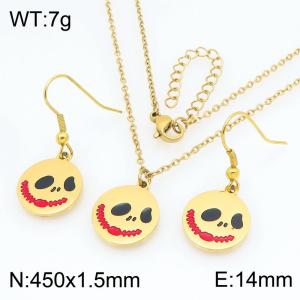 Fashion and Personalized Stainless Steel Halloween Pumpkin Devil Earrings Necklace Two Piece Set - KS229400-Z