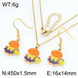 Fashionable and personalized stainless steel pumpkin children's earrings necklace two-piece set - KS229401-Z