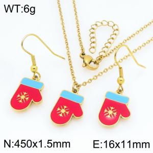 Fashionable and personalized stainless steel Christmas gloves, earrings, necklace two-piece set - KS229402-Z