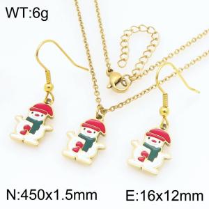 Fashionable and personalized stainless steel Christmas snowman earrings necklace two-piece set - KS229404-Z