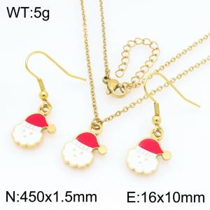 Fashionable and personalized stainless steel Santa Claus earrings necklace two-piece set - KS229405-Z