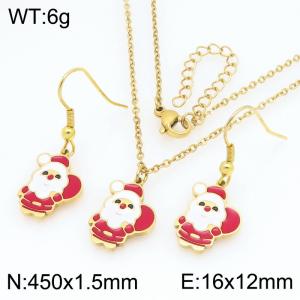 Fashionable and personalized stainless steel cute Santa Claus earrings necklace two-piece set - KS229409-Z