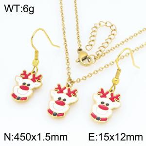 Fashionable and Personalized Stainless Steel Cute Christmas Elk Man Earrings Necklace Two Piece Set - KS229410-Z