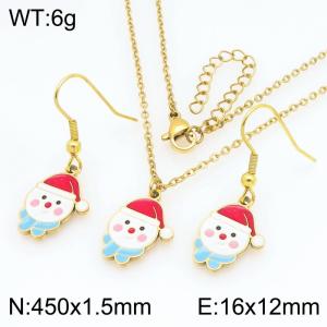 Fashionable and personalized stainless steel cute Santa Claus earrings necklace two-piece set - KS229411-Z