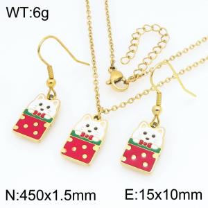 Fashionable and personalized stainless steel cute gift cat earrings necklace two-piece set - KS229412-Z