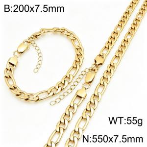 Stainless steel NK chain bracelet necklace set suitable for daily jewelry wear - KS232023-KGM