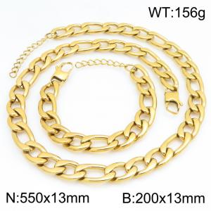 Stainless steel NK chain bracelet necklace set suitable for daily jewelry wear - KS232031-KGM