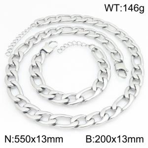 Stainless steel NK chain bracelet necklace set suitable for daily jewelry wear - KS232032-KGM