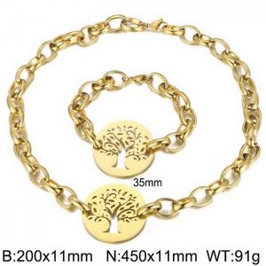 Exaggerated Chain 316L Stainless Steel Tree of Life Pendant Necklace Set Women's Christmas Tree Gift - KS73419-Z