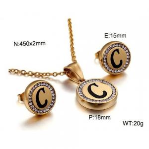 Gold stainless steel zircon resin letter set C - KS80348-KC