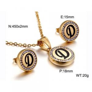 Gold stainless steel zircon resin letter set D - KS80349-KC