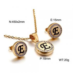 Gold stainless steel zircon resin letter set E - KS80350-KC