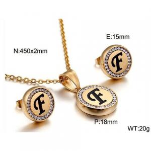 Gold stainless steel zircon resin letter set F - KS80351-KC