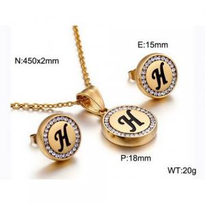 Gold stainless steel zircon resin letter set H - KS80353-KC