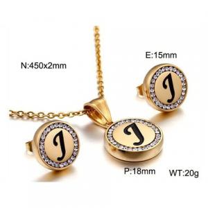 Gold stainless steel zircon resin letter set J - KS80355-KC