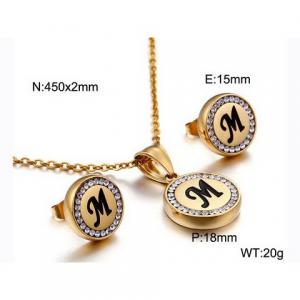 Gold stainless steel zircon resin letter set M - KS80358-KC