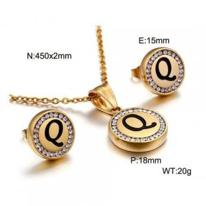 Gold stainless steel zircon resin letter set Q - KS80362-KC