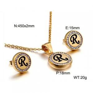 Gold stainless steel zircon resin letter set R - KS80363-KC