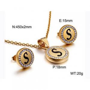 Gold stainless steel zircon resin letter set S - KS80364-KC